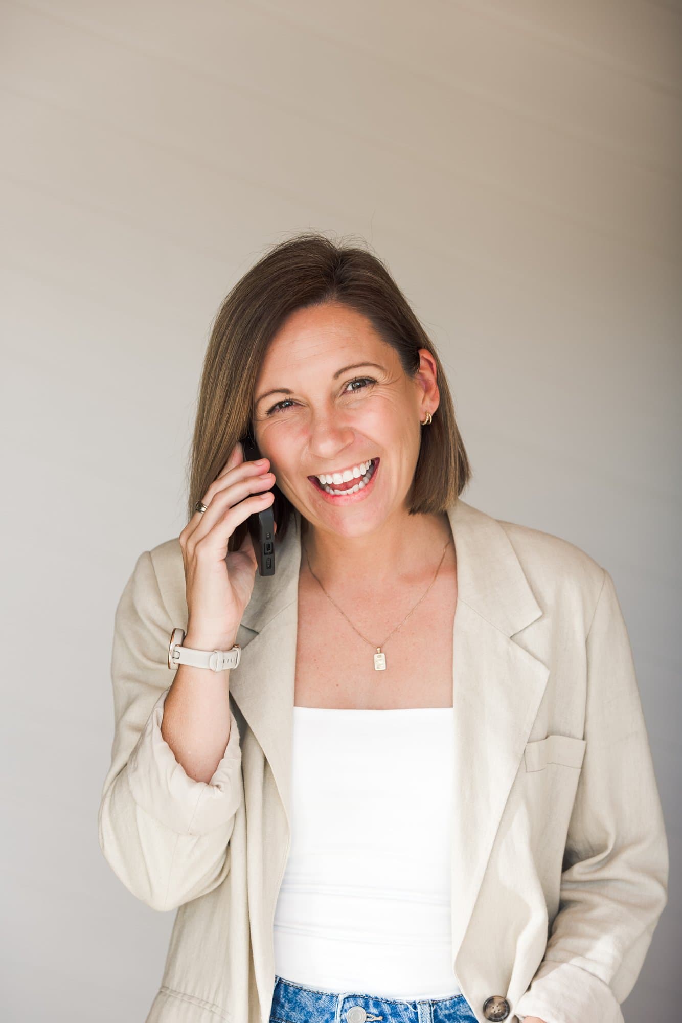 Steph laughing on the phone